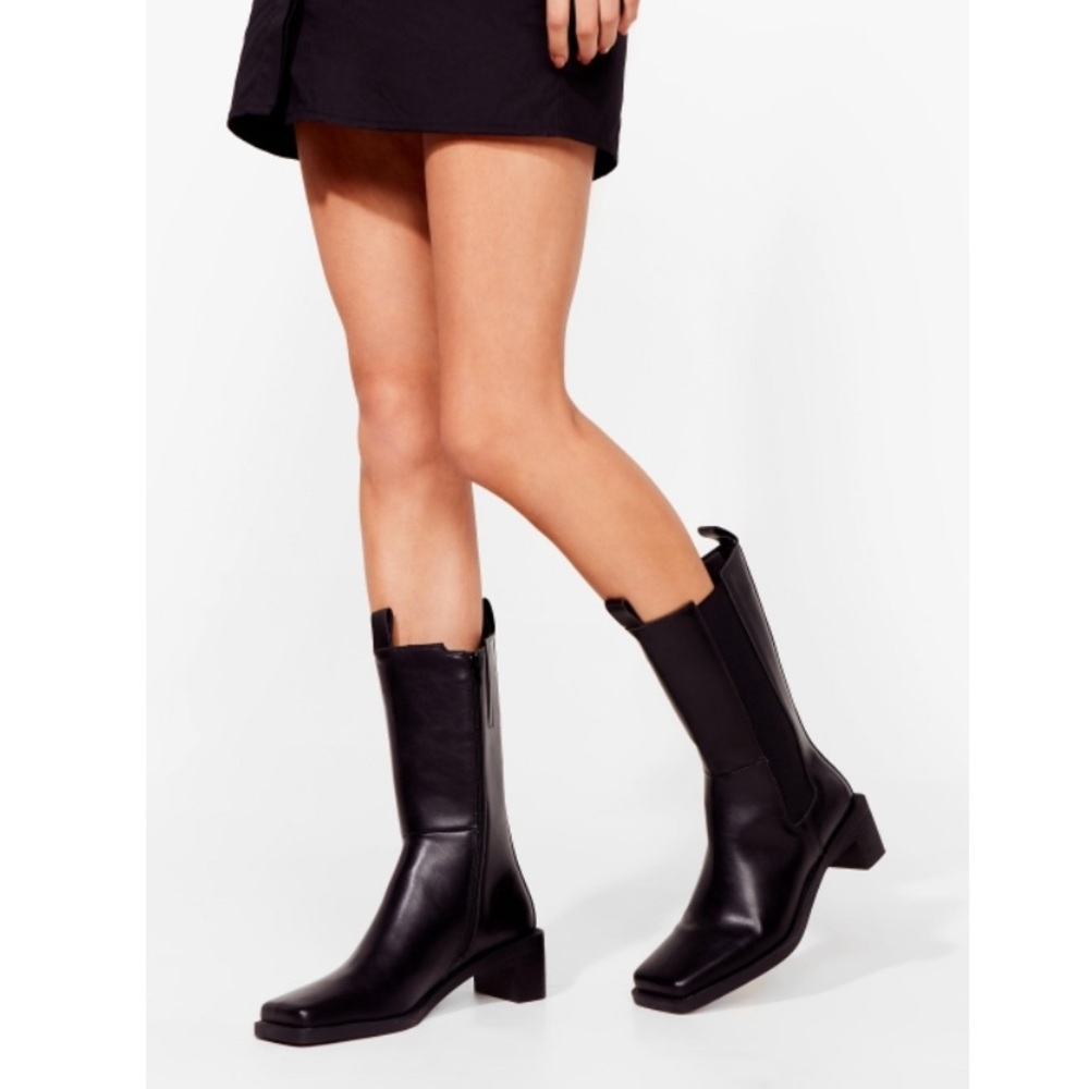 Nasty Gal calf high Chelsea boots, black, 10